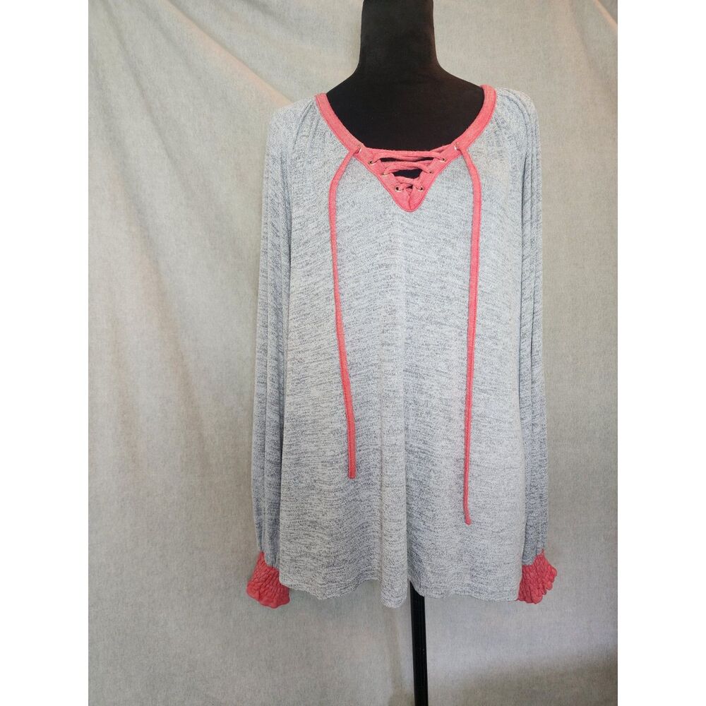 Andthewhy Long Sleeve Tie Collar Boho Cottagecore Comfortable Top Sz M Cozy